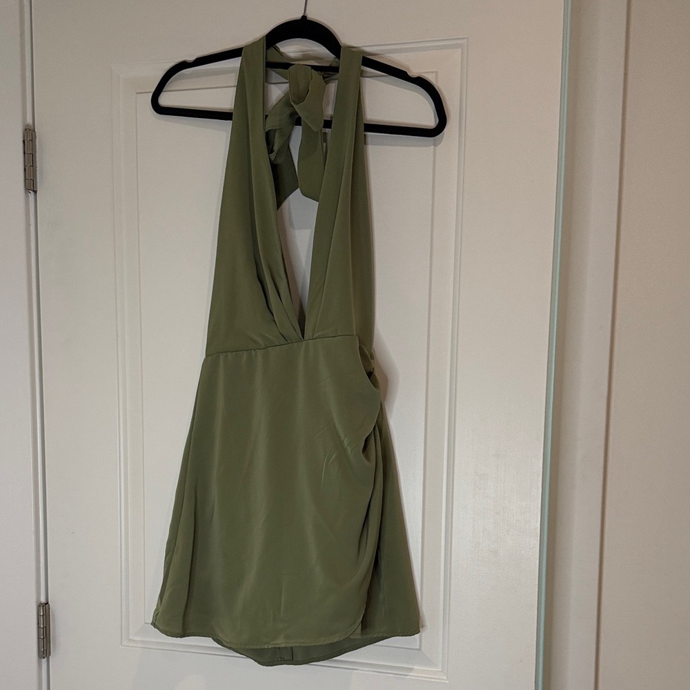 Elegant Olive Green Halter Dress